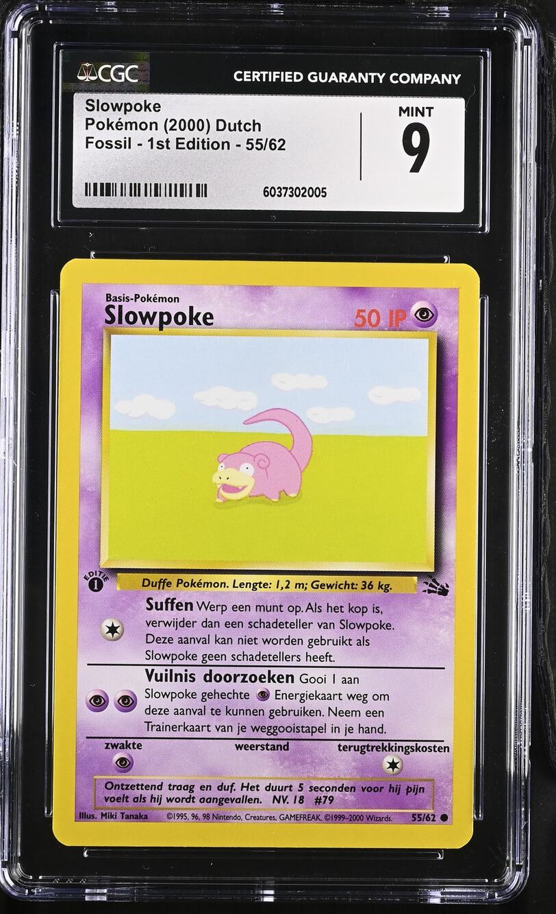 CGC 9 MINT Slowpoke 1st Edition 55/62 Pokémon 2000 Dutch Fossil Card (PSA/BGS)